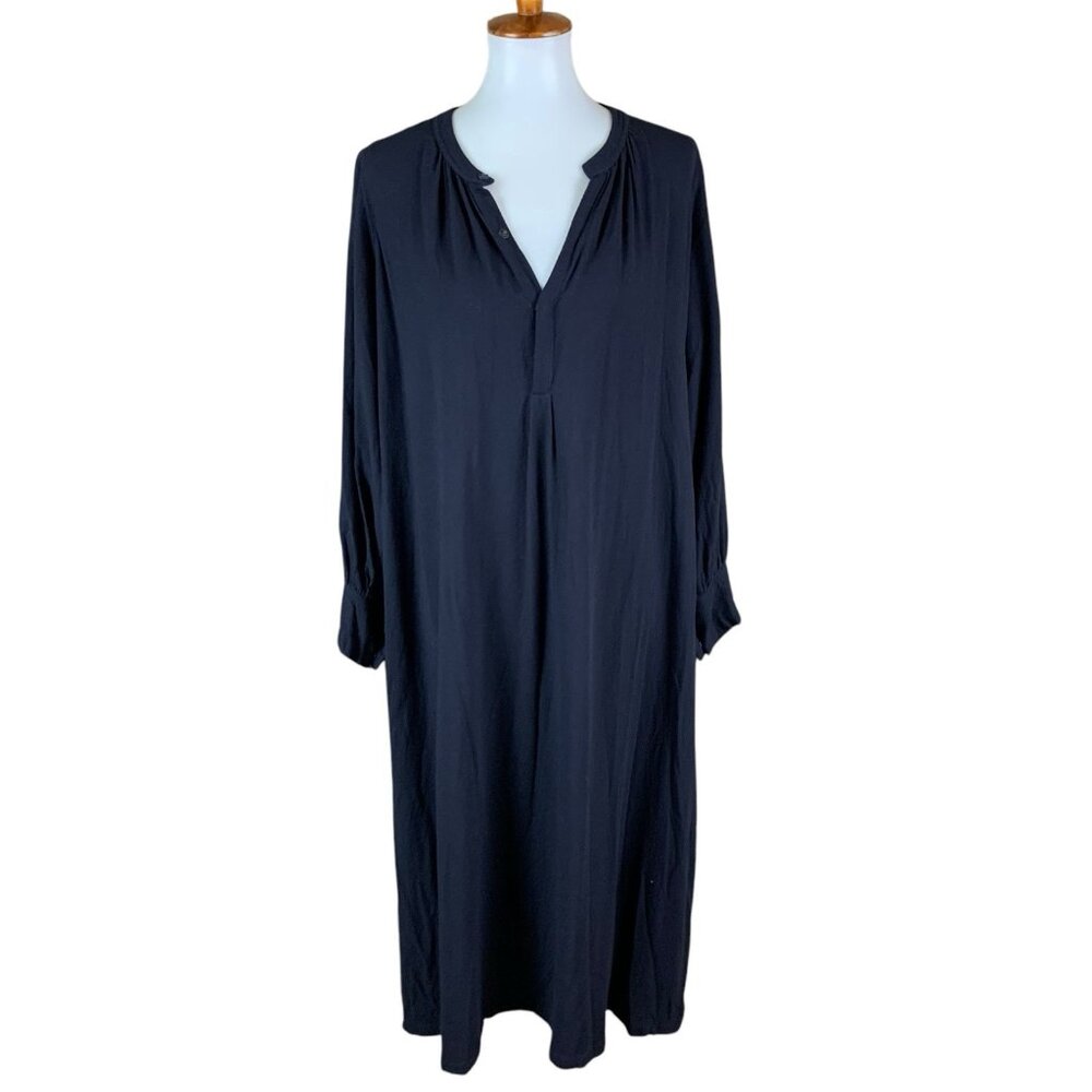 Humanoid Blue Wool Blend Minimalist Long Sleeve Midi Shirt Dress Boho Chic S